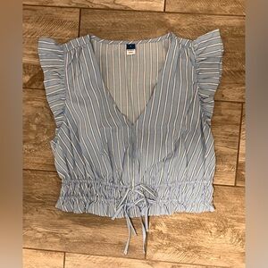 Old Navy Light Blue Striped Crop Blouse